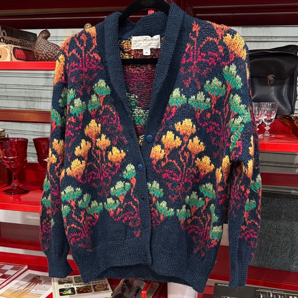 Peruvian Connection Psychedelic Knit Alpaca Cardigan Sweater size M